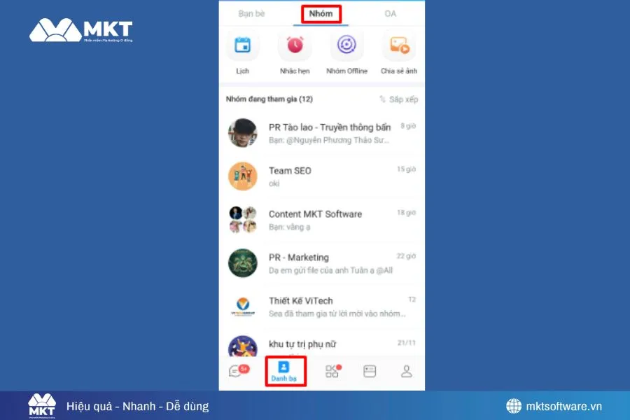 Minh họa về 2 bước tìm nhóm trên Zalo mà bạn đã từng tham gia