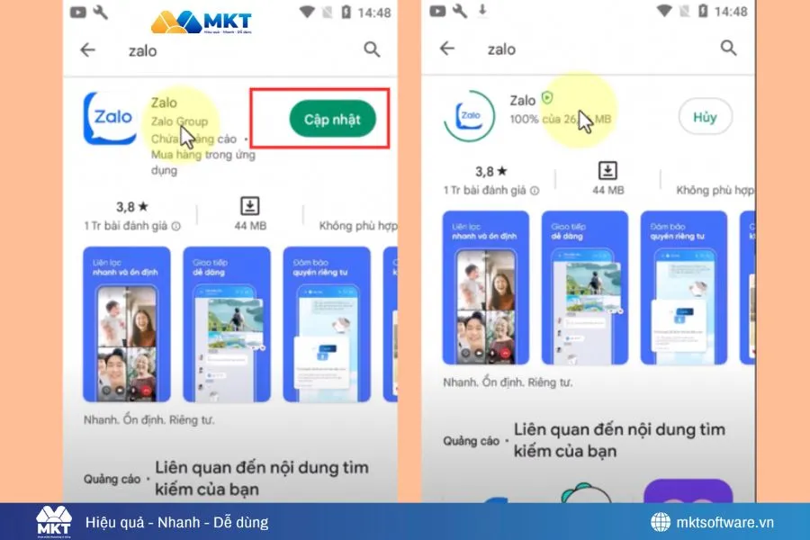 Nhấp chọn “Cập nhật”