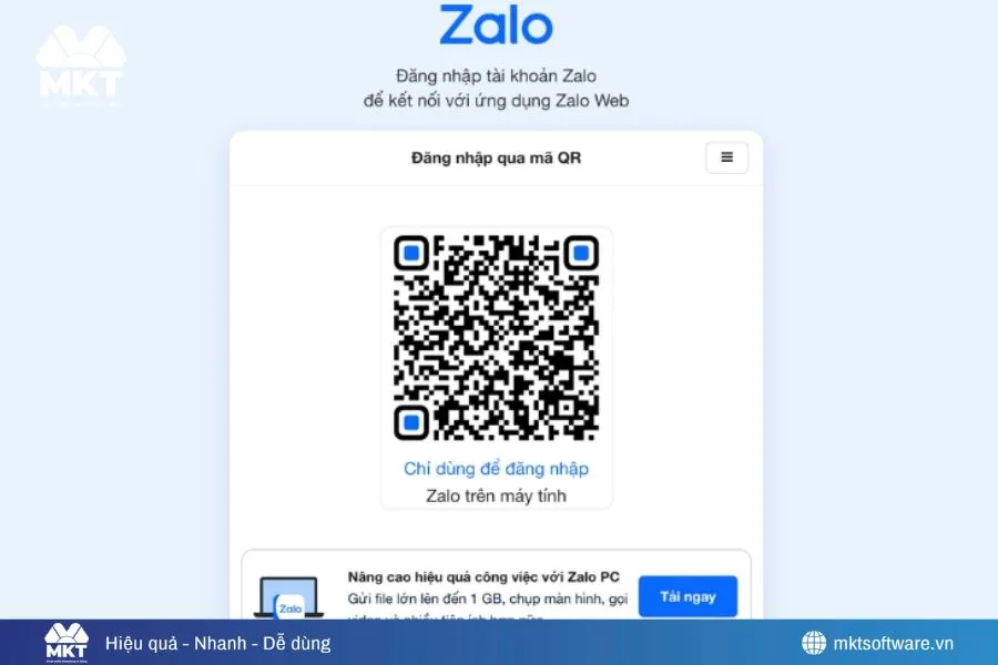 Mở trang Zalo Web đăng nhập