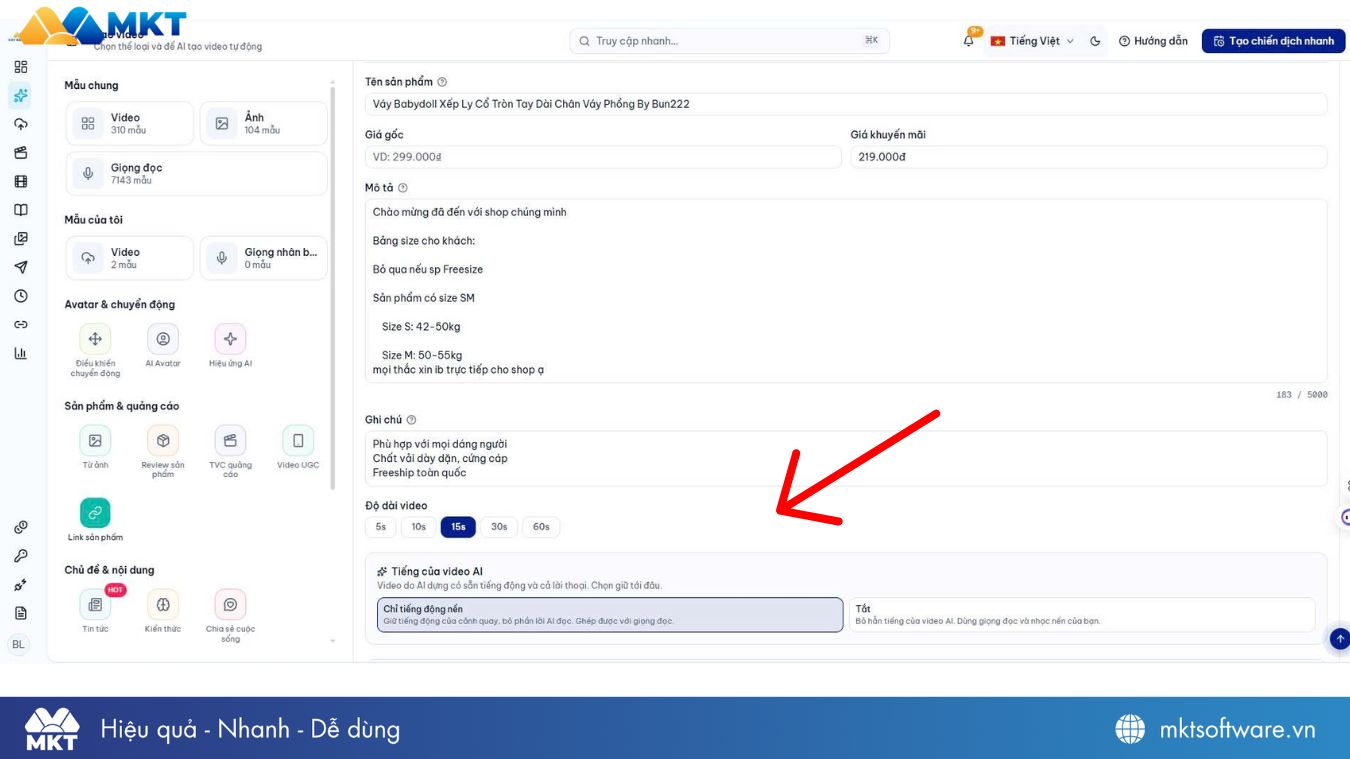Hoàn thiện video AI từ link Shopee