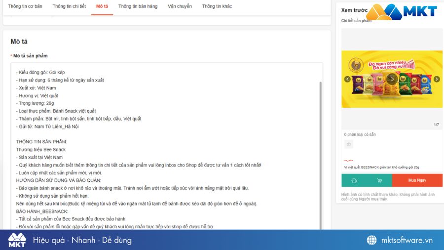 Thêm mô tả chi tiết sản phẩm khi bán hàng trên Shopee