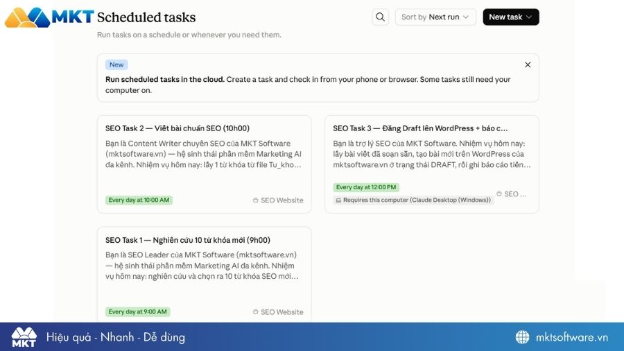 Tạo Sheduled Task trên Claude để tự động hóa quy trình viết và đăng bài SEO tự động Tạo Sheduled Task trên Claude để tự động hóa quy trình viết và đăng bài SEO tự động