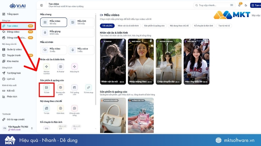 Chọn tín năng tạo video AI từ ảnh trên Xây kênh AI