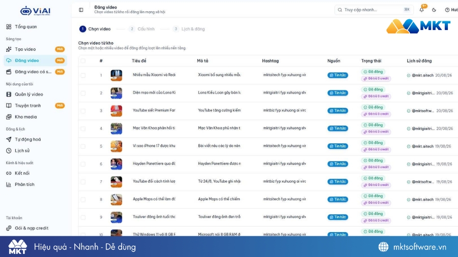 Tính năng đăng video tự động bằng AI