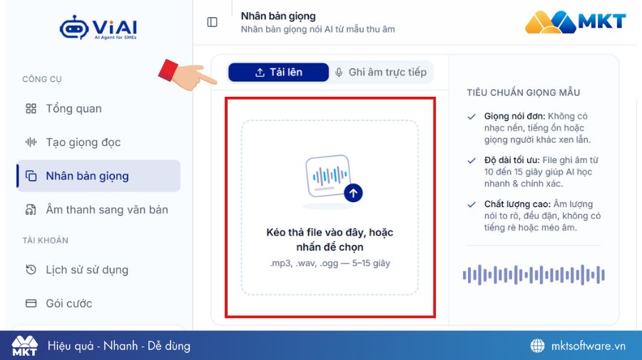 Tải hoặc ghi âm giọng nói của bạn lên VI VOICE