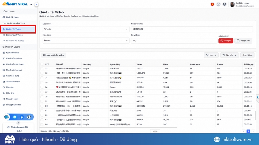 Tổng hợp video Douyin theo từ khóa bằng MKT Viral Tổng hợp video Douyin theo từ khóa bằng MKT Viral
