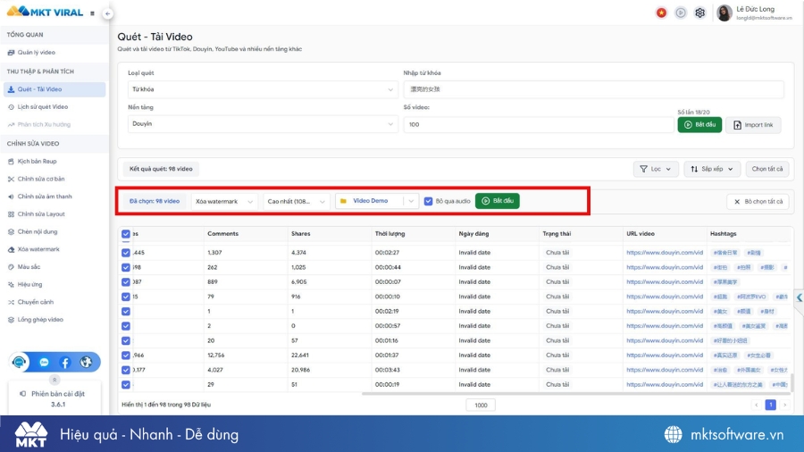Giao diện download Douyin video trên MKT Viral Giao diện download Douyin video trên MKT Viral