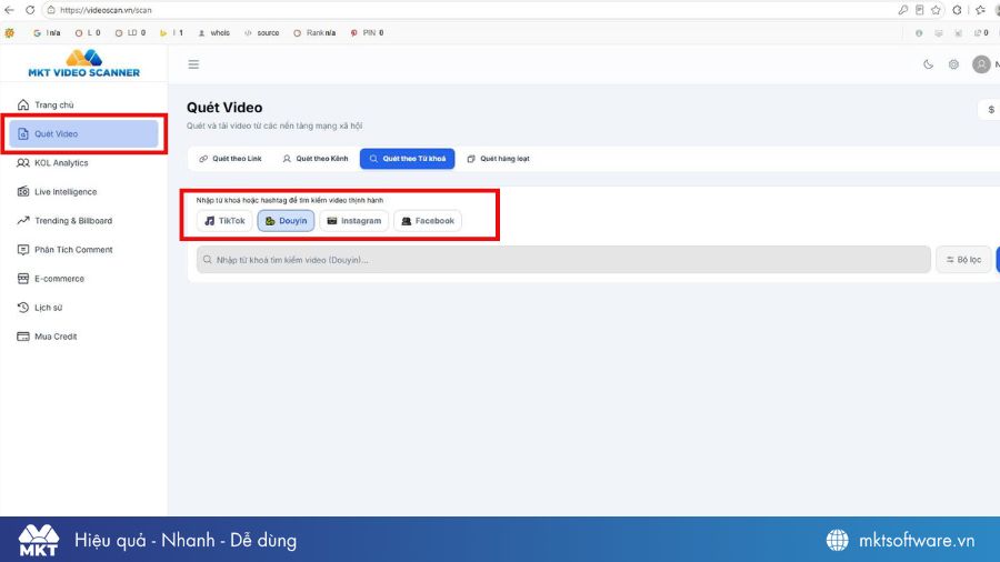 Giao diện tải video Douyin trên MKT Video Scanner Giao diện tải video Douyin trên MKT Video Scanner