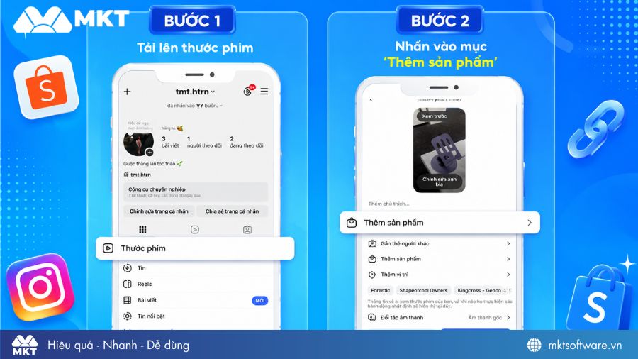 Thêm sản phẩm vào thước phim (reels) Instagram