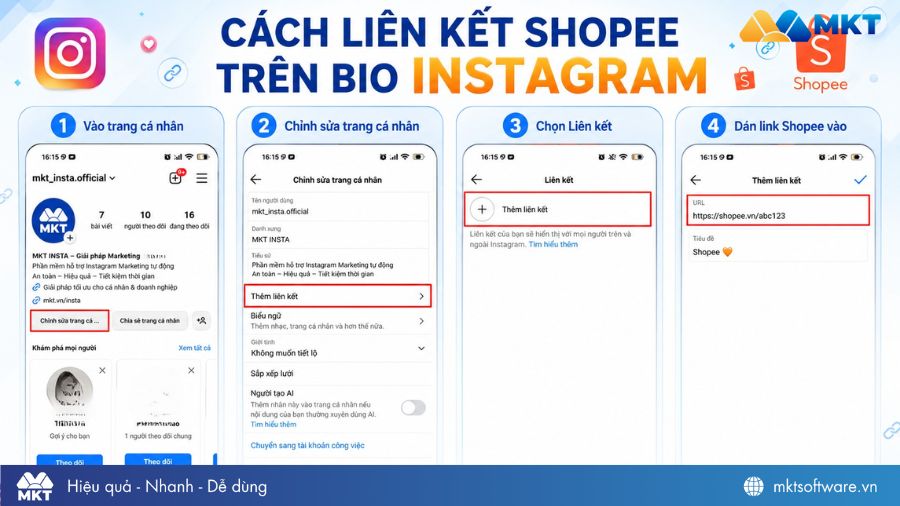 Gắn link Shopee trên bio IG