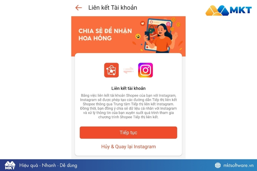 Xác nhận liên kết Shopee Affiliate với Instagram