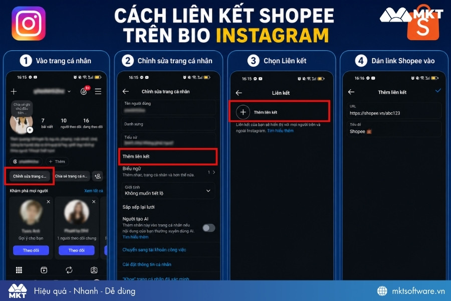 Thêm liên kết Shopee trên IG