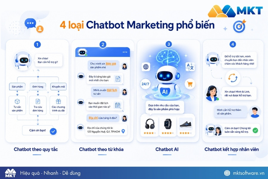 Các loại Chatbot Marketing phổ biến Các loại Chatbot Marketing phổ biến