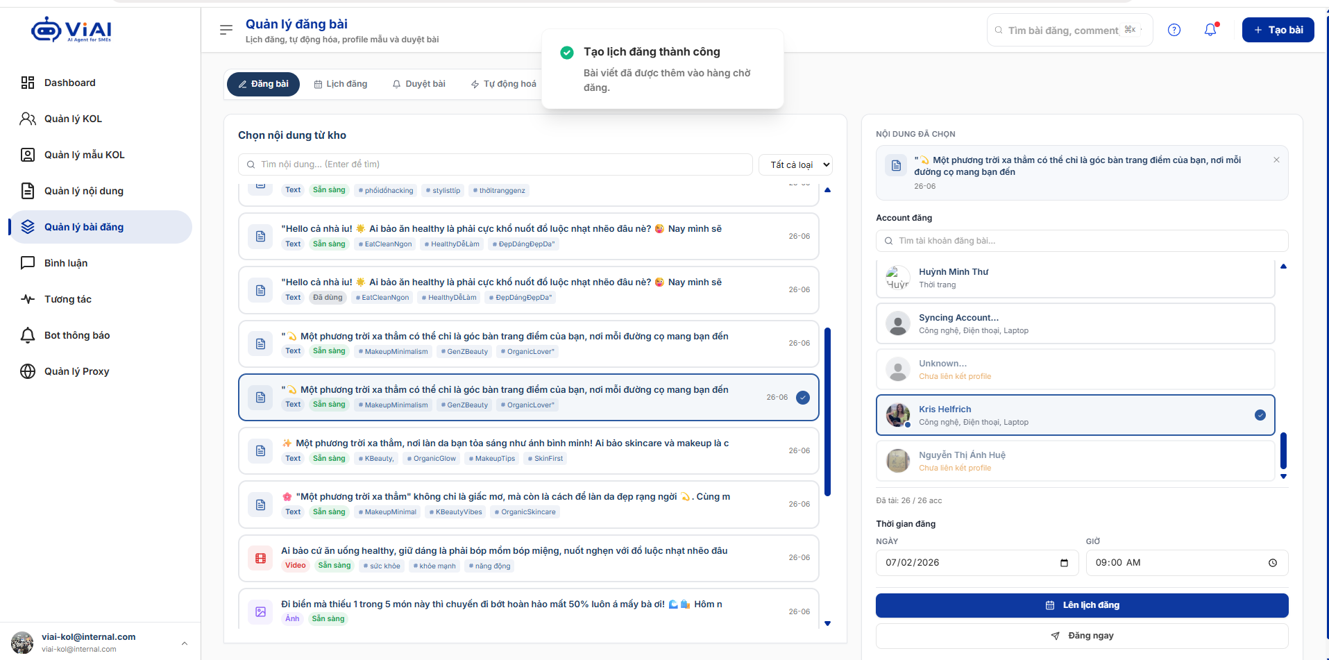 Đăng bài Facebook tự động cho nhiều KOL ảo Đăng bài Facebook tự động cho nhiều KOL ảo