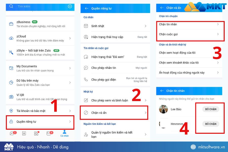 Bỏ chặn Zalo nhiều người trong mục cài đặt