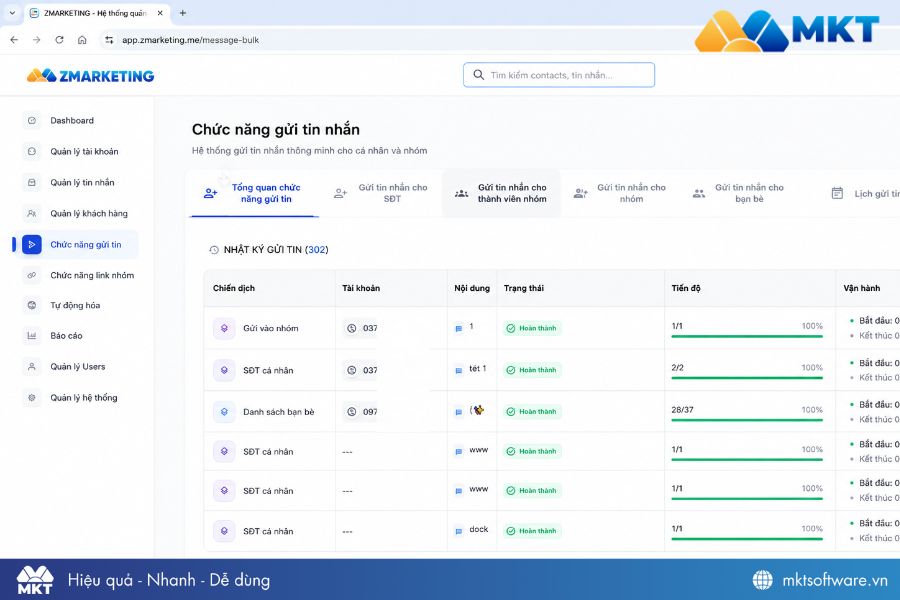 Gửi tin nhắn Zalo tự động, hàng loạt bằng ZMarketing