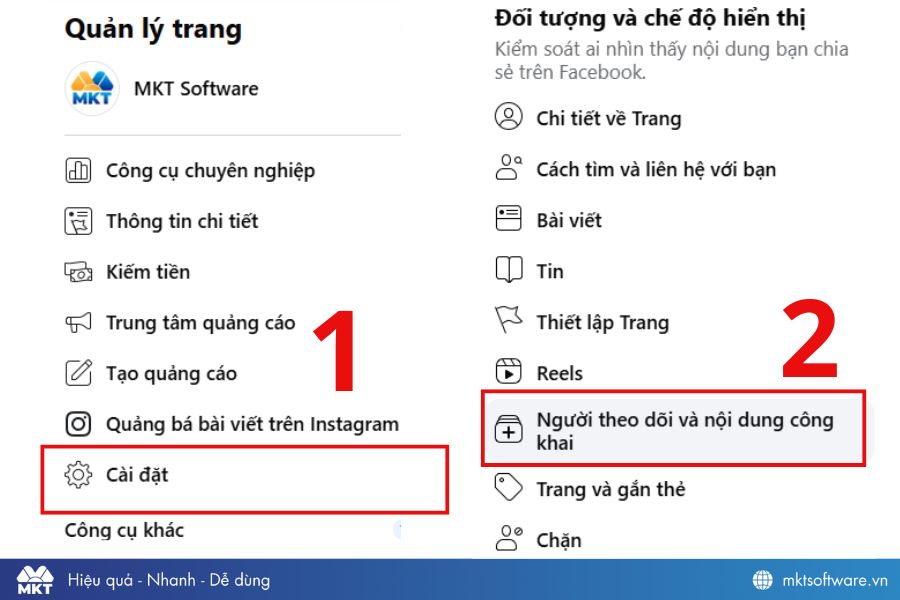 Vào Cài đặt trên Fanpage Facebook