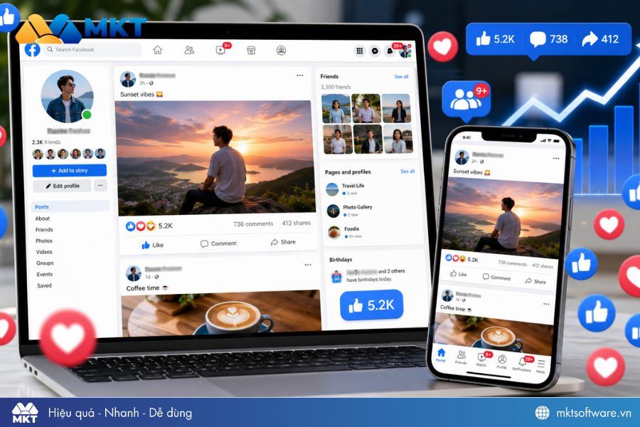 Chạy tương tác Facebook giúp tài khoản tăng độ uy tín và độ phủ nhanh chóng