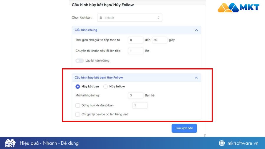 Cài đặt cấu hình hủy kết bạn Facebook tự động
