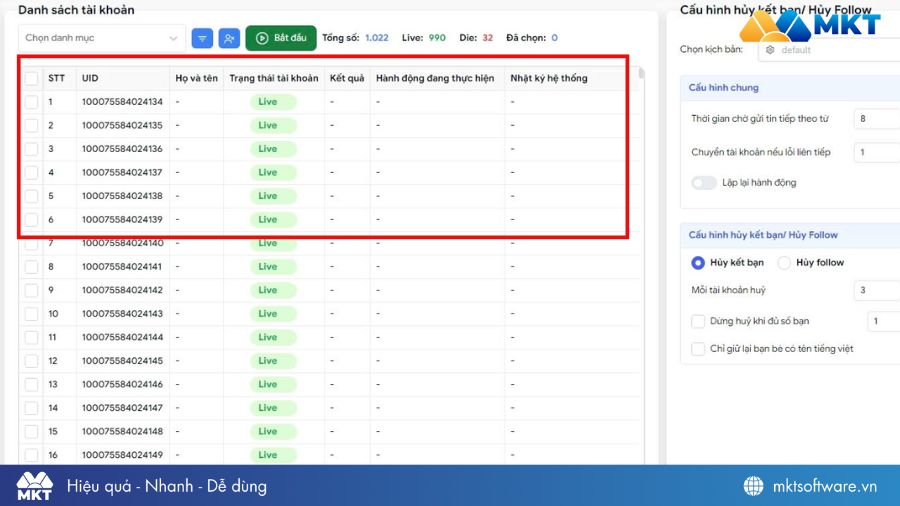 Chọn tài khoản cần hủy kết bạn Facebook