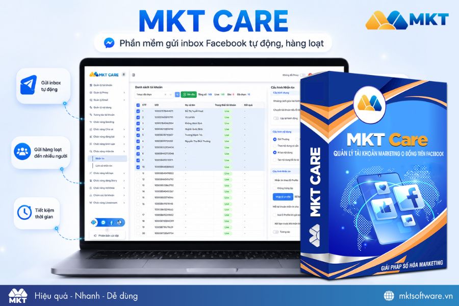 MKT Care - Phần mềm gửi inbox Facebook tự động và quản lý lịch sử tin nhắn