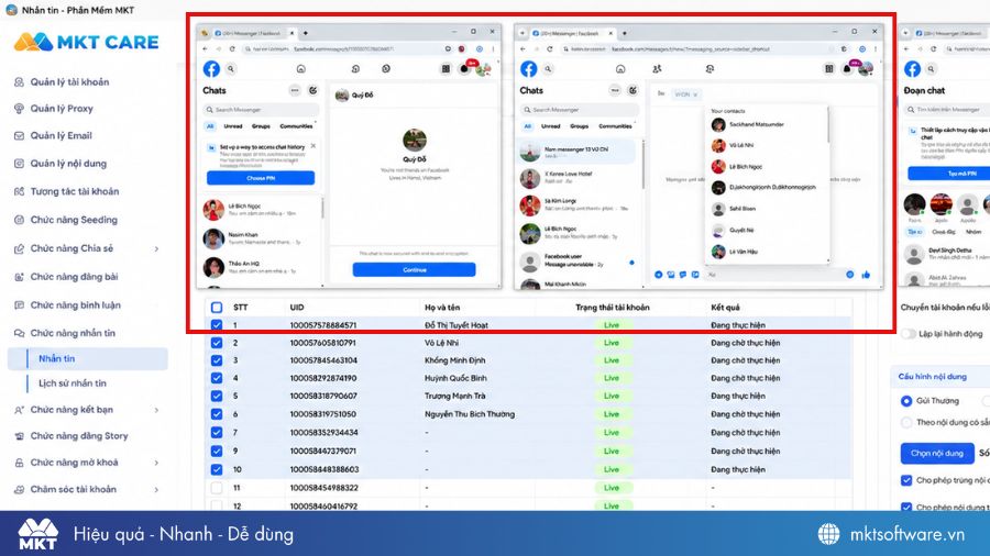 MKT Care gửi inbox Facebook hàng loạt tự động