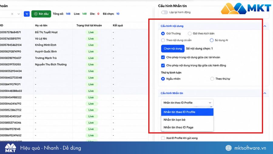 Cài đặt Cấu hình Nhắn tin, inbox Facebook bằng MKT Care