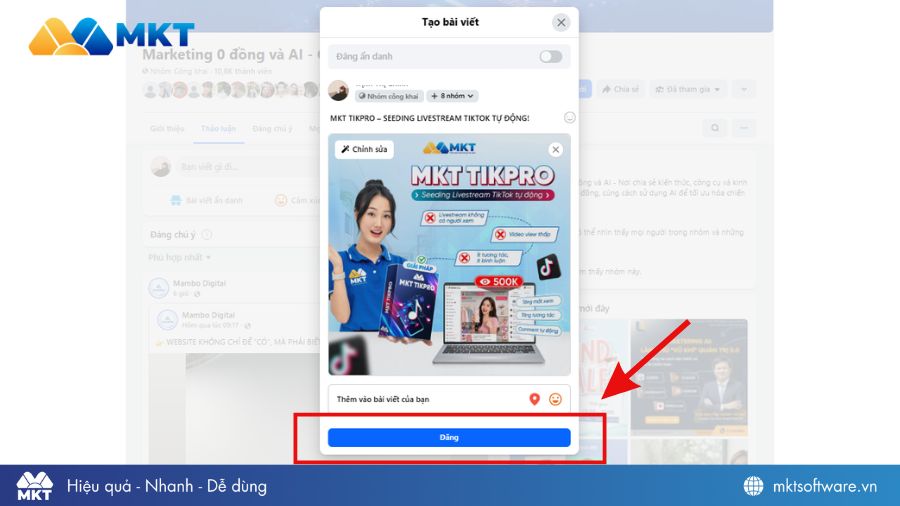 Nhấn Đăng để Facebook tự động đăng chéo bài viết lên nhiều nhóm 1 lúc