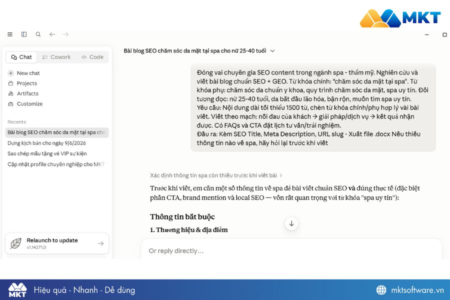 Nhập prompt viết bài cho Claude AI