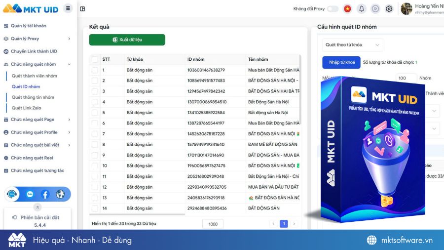 Tìm nhóm BĐS tự động số lượng lớn với MKT UID