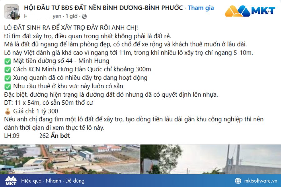 Mẫu content bán đất nền BĐS trên Facebook