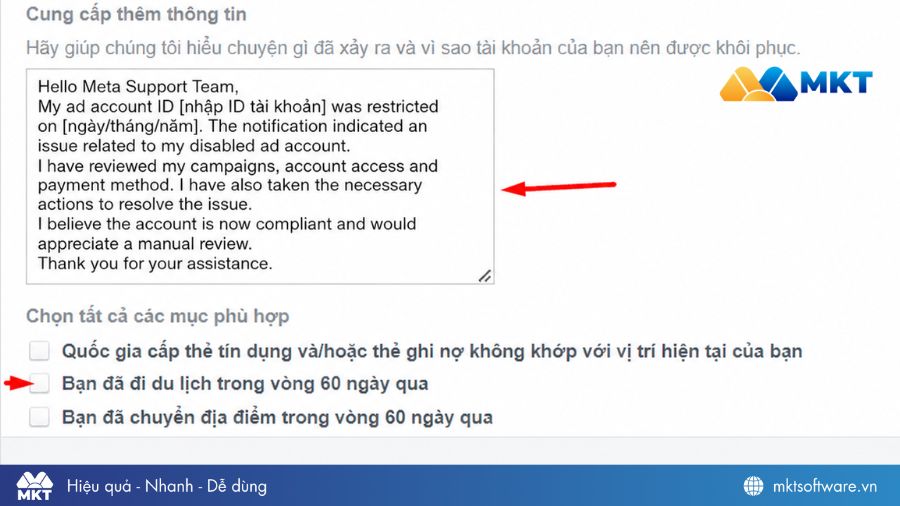 Viết nội dung kháng nghị tài khoản quảng cáo bị vô hiệu hóa