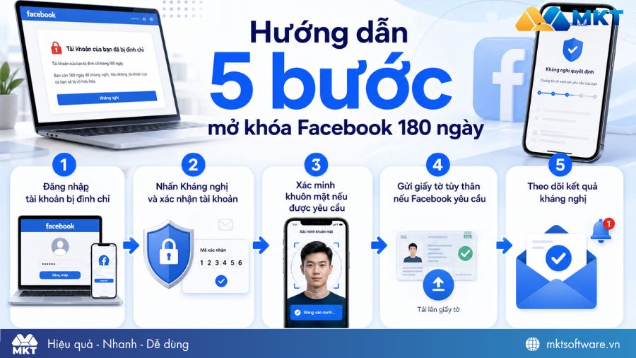 Hướng dẫn 5 bước mở khóa Facebook 180 ngày Hướng dẫn 5 bước mở khóa Facebook 180 ngày