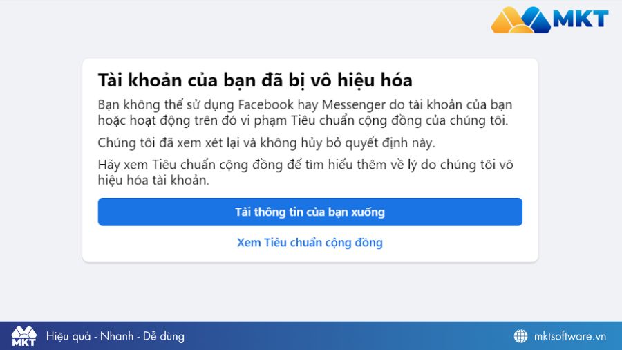 Giao diện tài khoản Facebook bị vô hiệu hóa