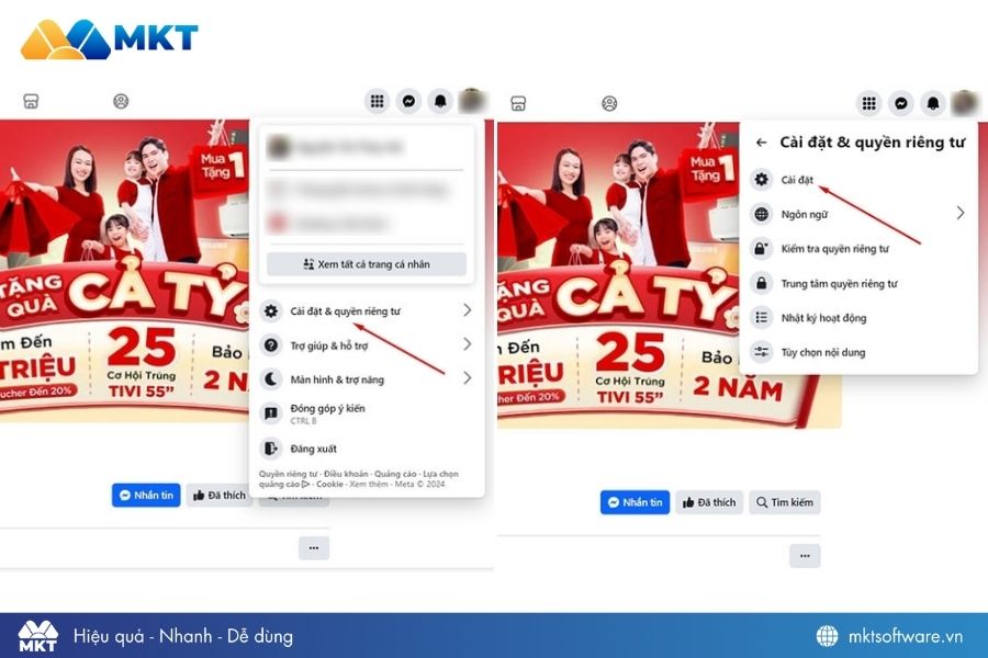 Nhấn vào mục “Cài đặt”