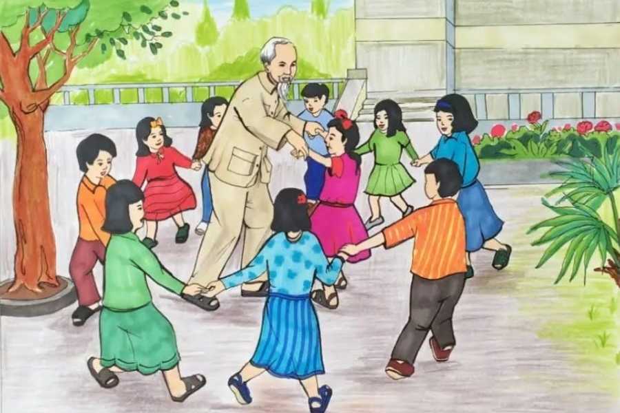 Hình vẽ Bác Hồ với thiếu nhi đẹp của học sinh (Sưu tầm)