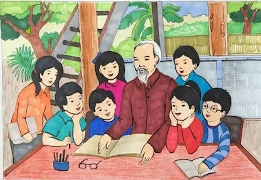 Hình vẽ Bác Hồ với thiếu nhi (Sưu tầm)