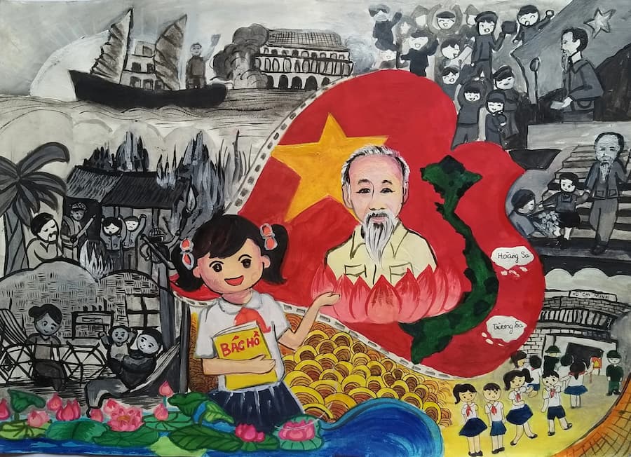 Hình vẽ Bác Hồ với thiếu nhi ý nghĩa (Sưu tầm)