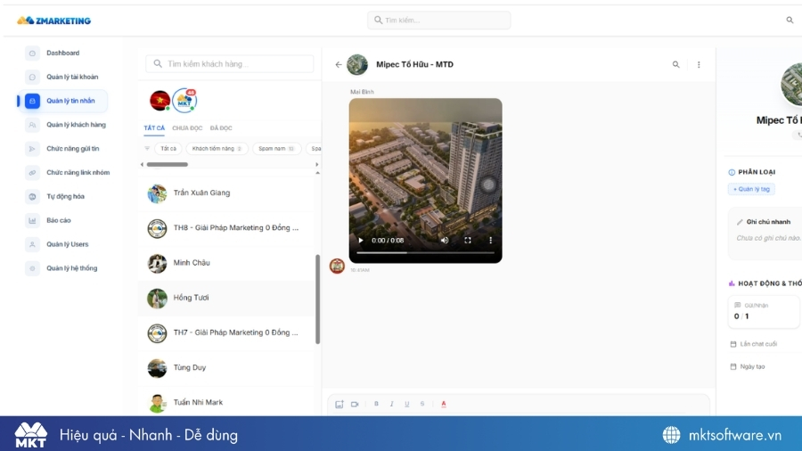 Tính năng quản lý tin nhắn Zalo tập trung trên cùng 1 giao diện website