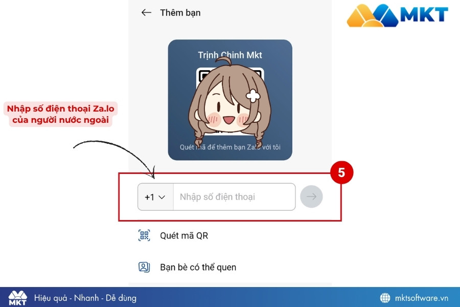 Nhập số điện thoại để kết bạn với người nước ngoài trên Zalo