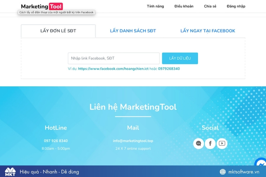 Check số điện thoại Facebook bằng Marketingtool.top check SĐT