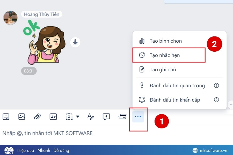 Chọn tạo nhắc hẹn trên Zalo