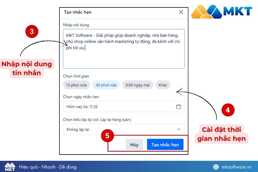 Tùy chỉnh nội dung và thời gian nhắc hẹn