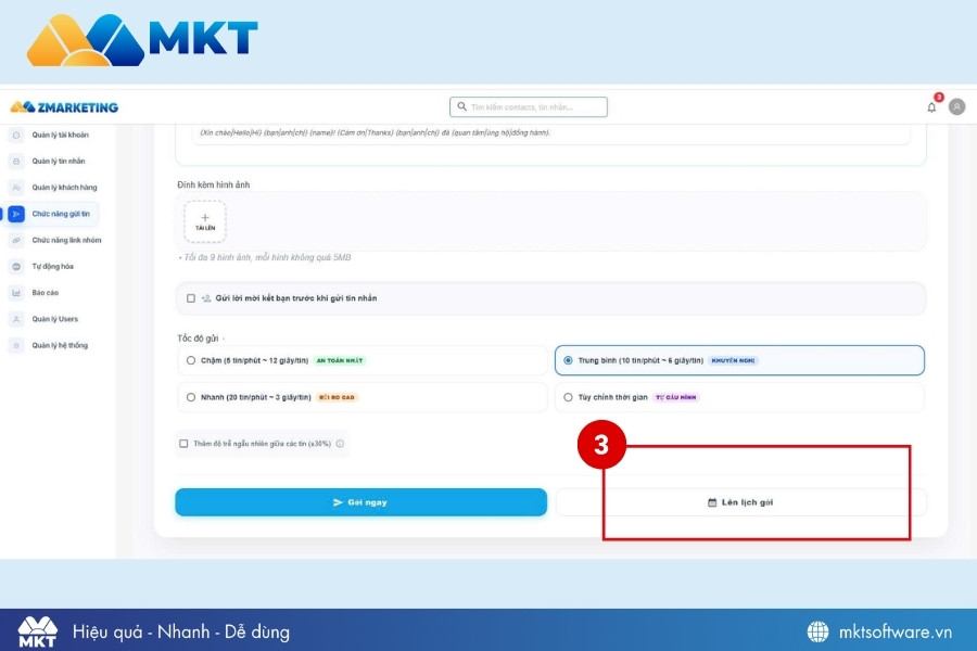 Nhập nội dung tin nhắn và chọn Lên lịch gửi