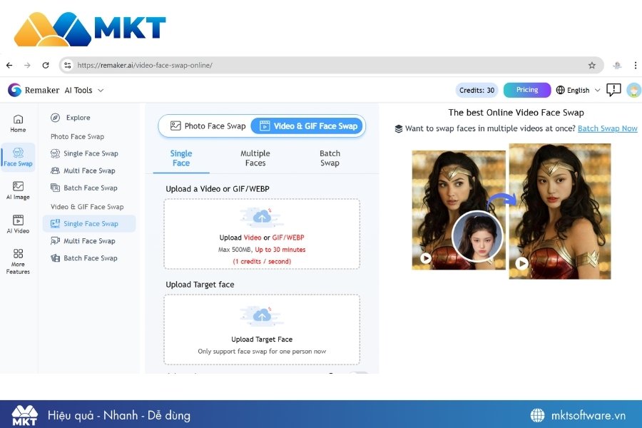 Truy cập Remaker AI và chọn tính năng ghép mặt vào video
