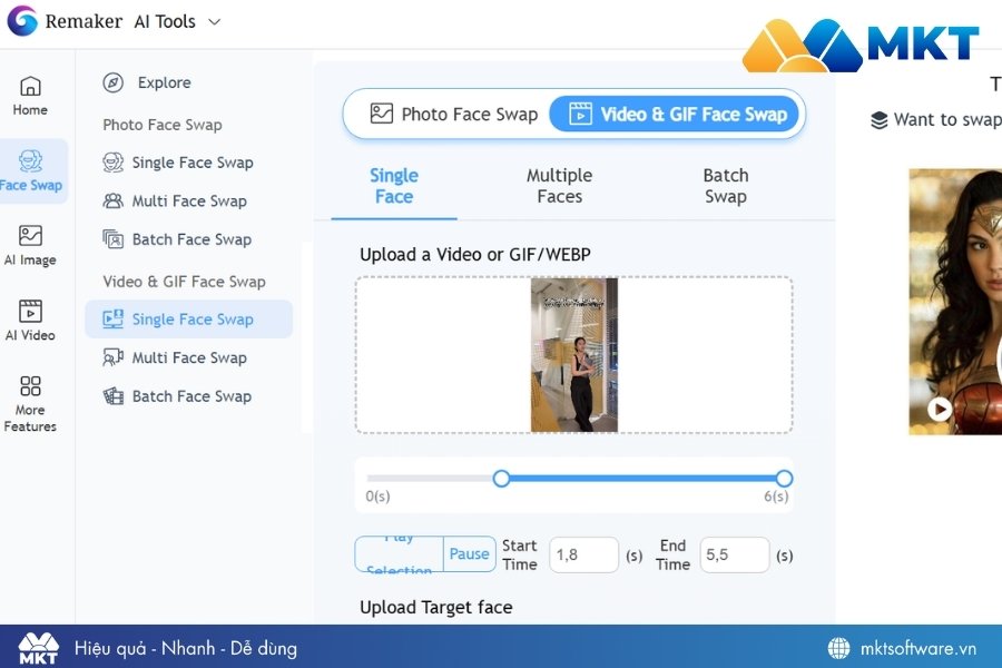 Tải video gốc muốn ghép mặt lên Remaker AI