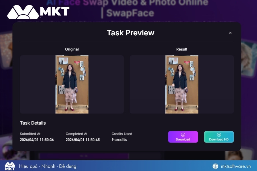 Video thành phẩm sau khi ghép mặt thành công