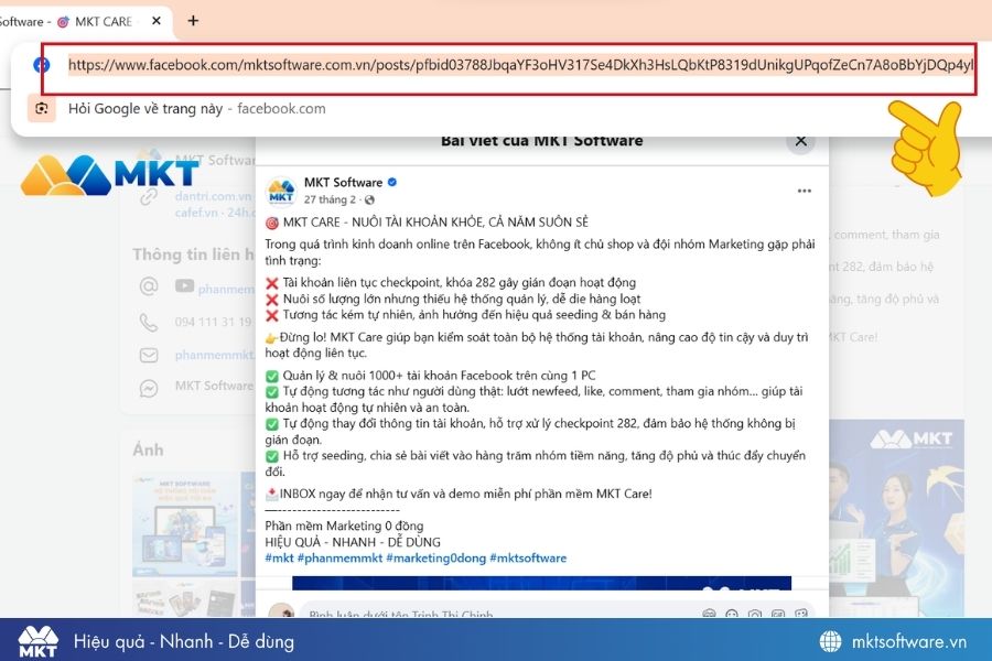 Copy link bài viết trên page Facebook