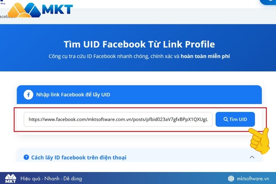 Giao diện công cụ lấy ID bài viết trên page Facebook
