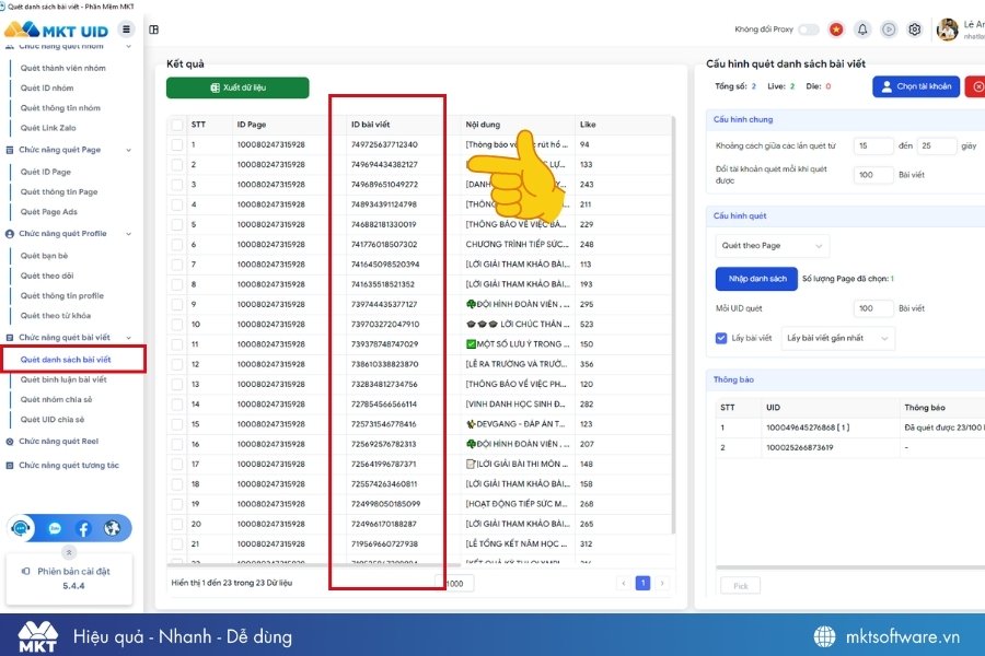 Cách lấy ID bài viết trên page hàng loạt bằng MKT UID